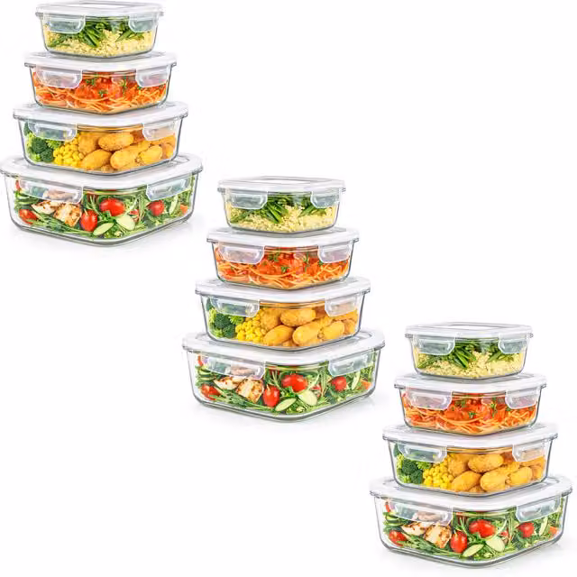 Innoteck Airtight Glass Food Storage Containers with Plastic Lids, Transparent, 8.22 l, Set of 12