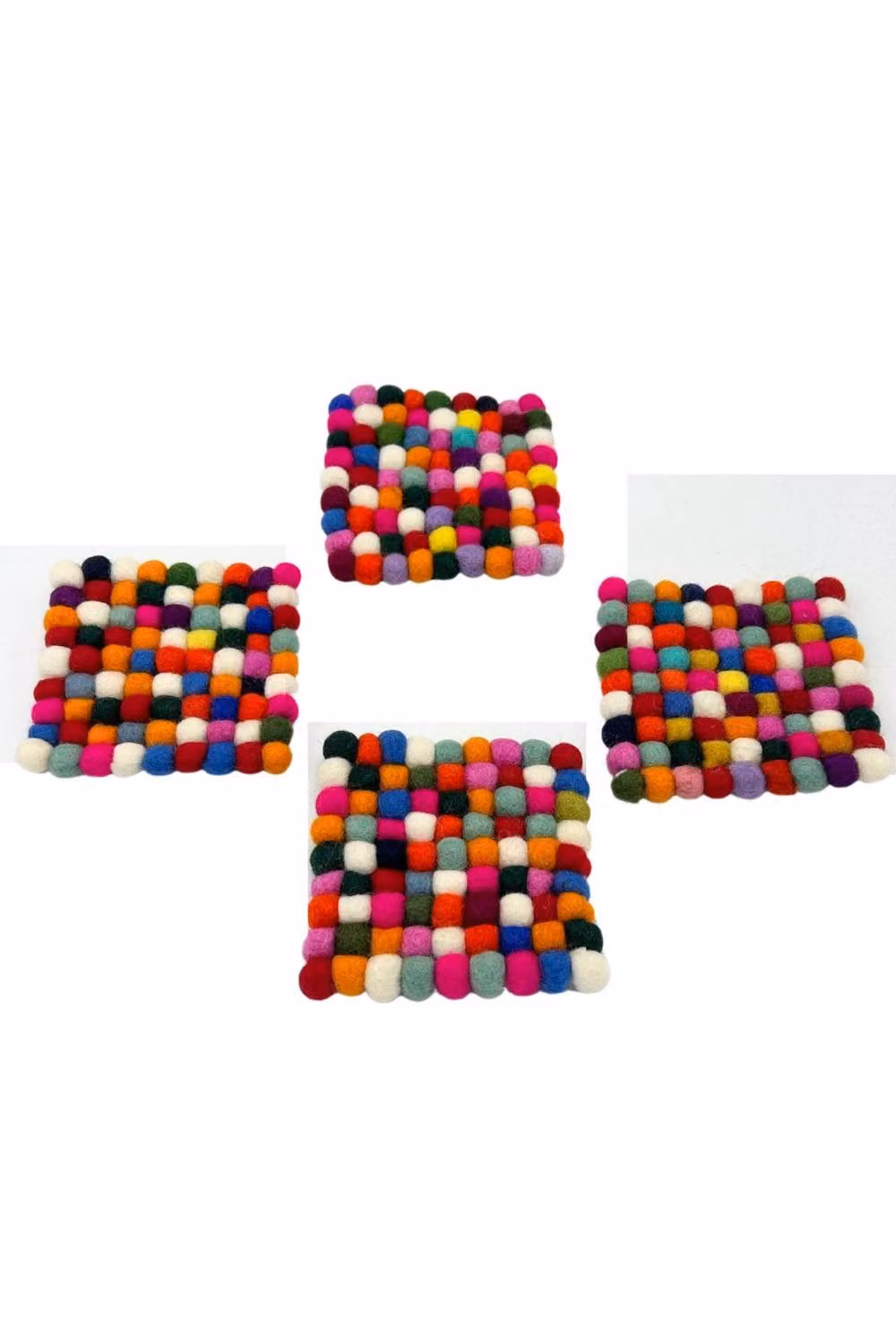 KDMD Set of 4 Grey Multicolour Felt Ball Square Coasters for Table Protection – 2