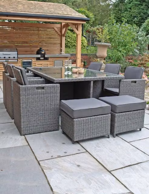 Royalcraft Paris 10 Seater Grey Rattan Garden Cube Dining Set with Powder Coated Aluminium Frame