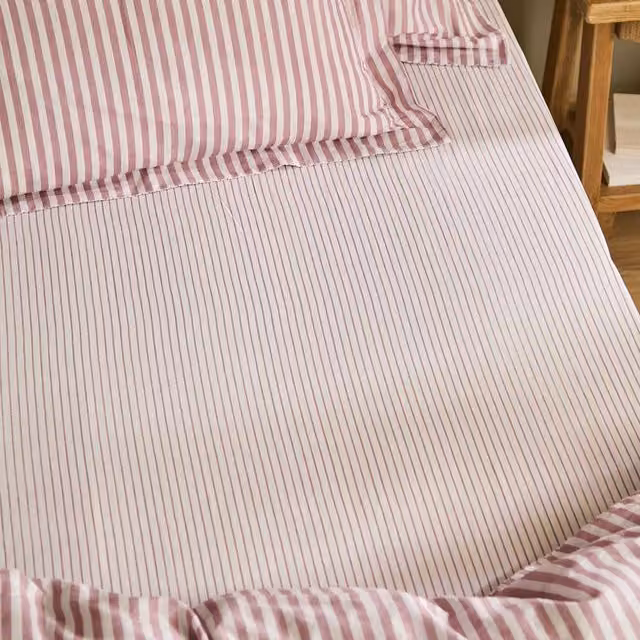 Yard Hebden Narrow Stripe 100% Cotton Fitted Sheet in Pink, King Size, 180 x 200 cm