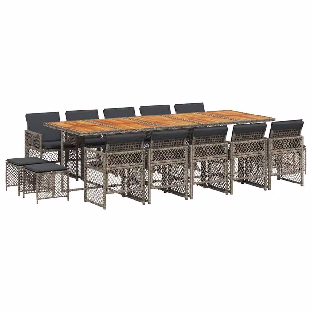 Berkfield Home 15 Piece Grey Poly Rattan and Acacia Wood Garden Dining Set with Cushions – 2