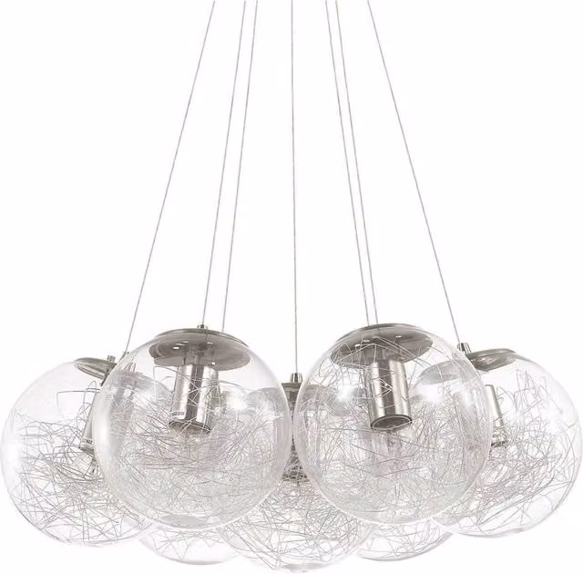 Ideal Lux Mapa 7 Light Cluster Suspended Ceiling Pendant with Transparent Glass Spheres in Silver and Grey