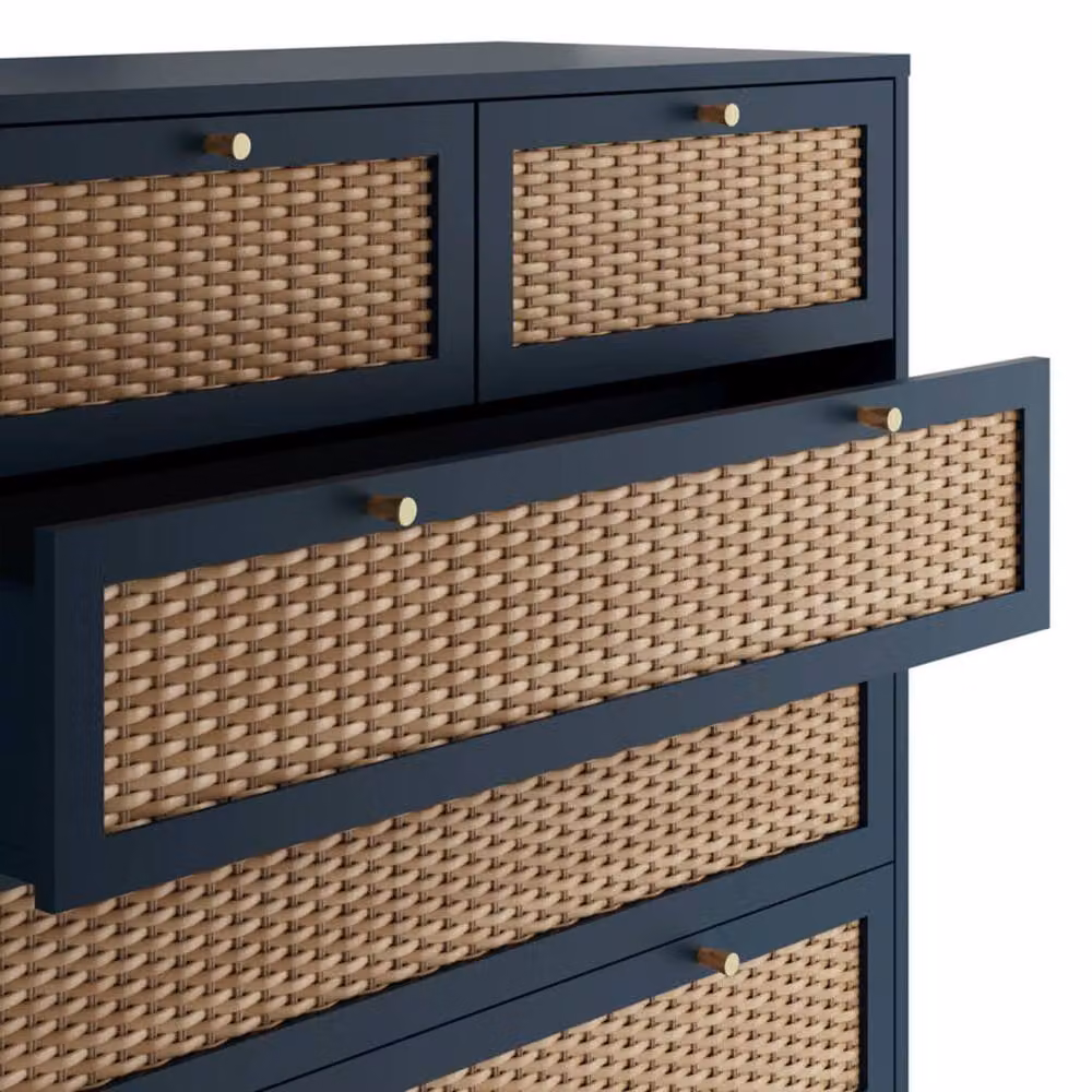 Wyld Haus Waterford Blue Oak and Woven Rattan 6 Drawer Chest – 3