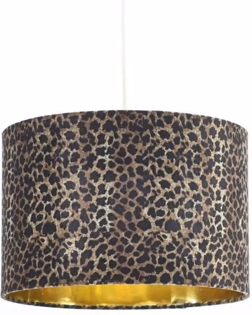 First Choice Lighting Esme Leopard Print Fabric Easy Fit Pendant Lamp Shade in Gold and Multicolour, Diameter: 30 cm – 1