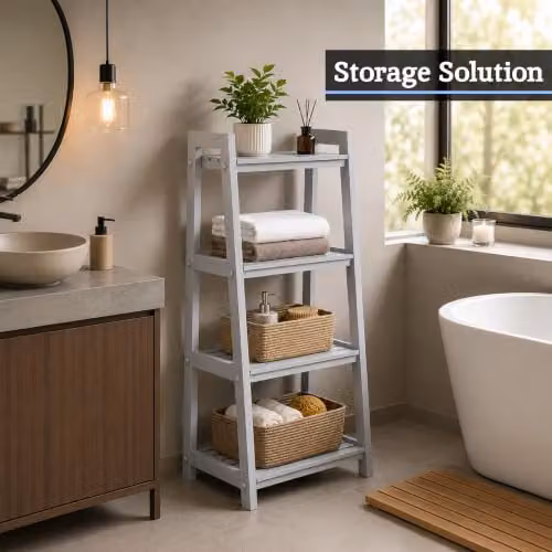 Orsina Contemporary Four Tier Ladder Shelf Unit in White and Grey, W/D/H: 90 x 45 x 180 cm – 3