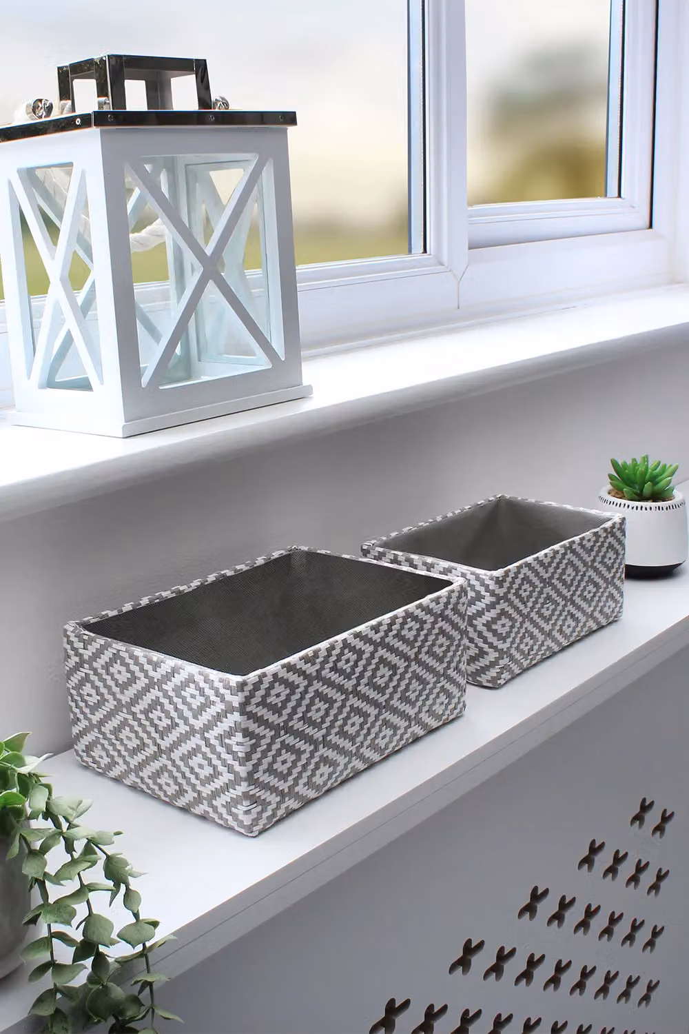 JVL Argyle Set of 2 Grey Open Weave Rectangular Storage Baskets – 2