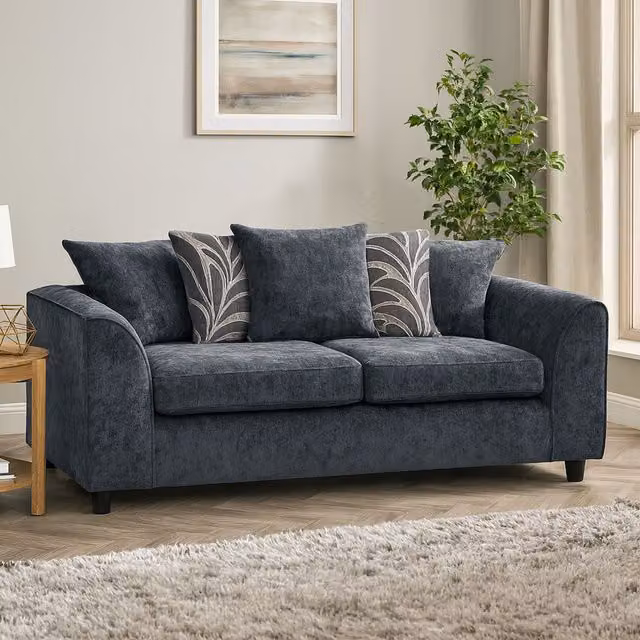 Furnishings For Less UK Zina 3 Seater Chenille Fabric Sofa in Grey with Scatter Cushions – 1