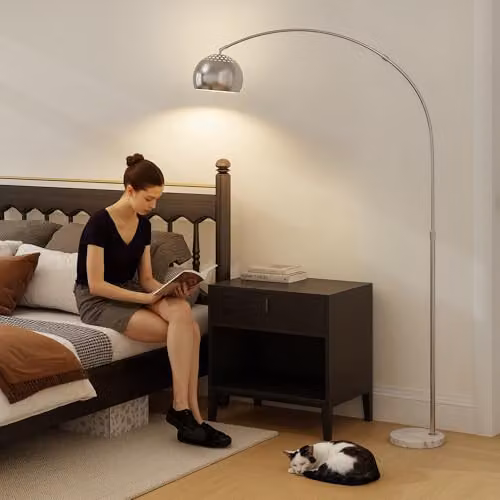 HOMCOM Modern Adjustable Arc Floor Lamp in Silver with Marble Base and Foot Switch, Height: 167 cm – 4