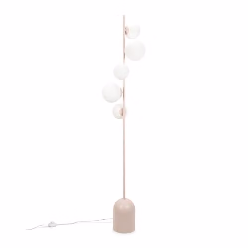 ValueLights Blush Pink 5 Way Metal Standing Floor Lamp with Glass Globe Lampshades and Warm White LED Bulb