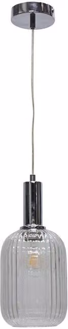 First Choice Lighting Batley Art Deco Pendant Fitting with Transparent Ribbed Glass and Chrome Finish