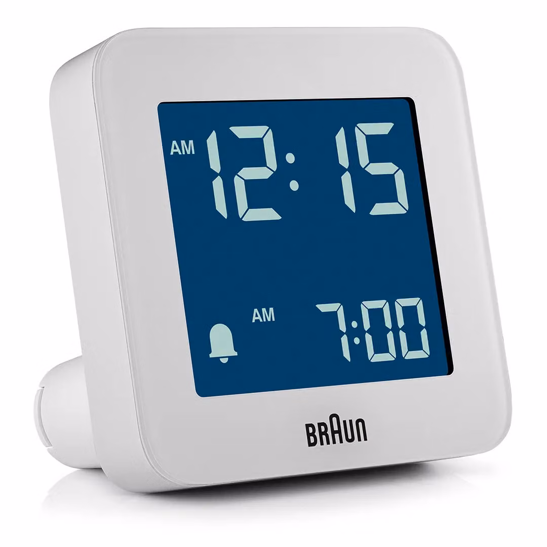 Braun Digital Alarm Clock with Snooze and Negative LCD Display in White – 2