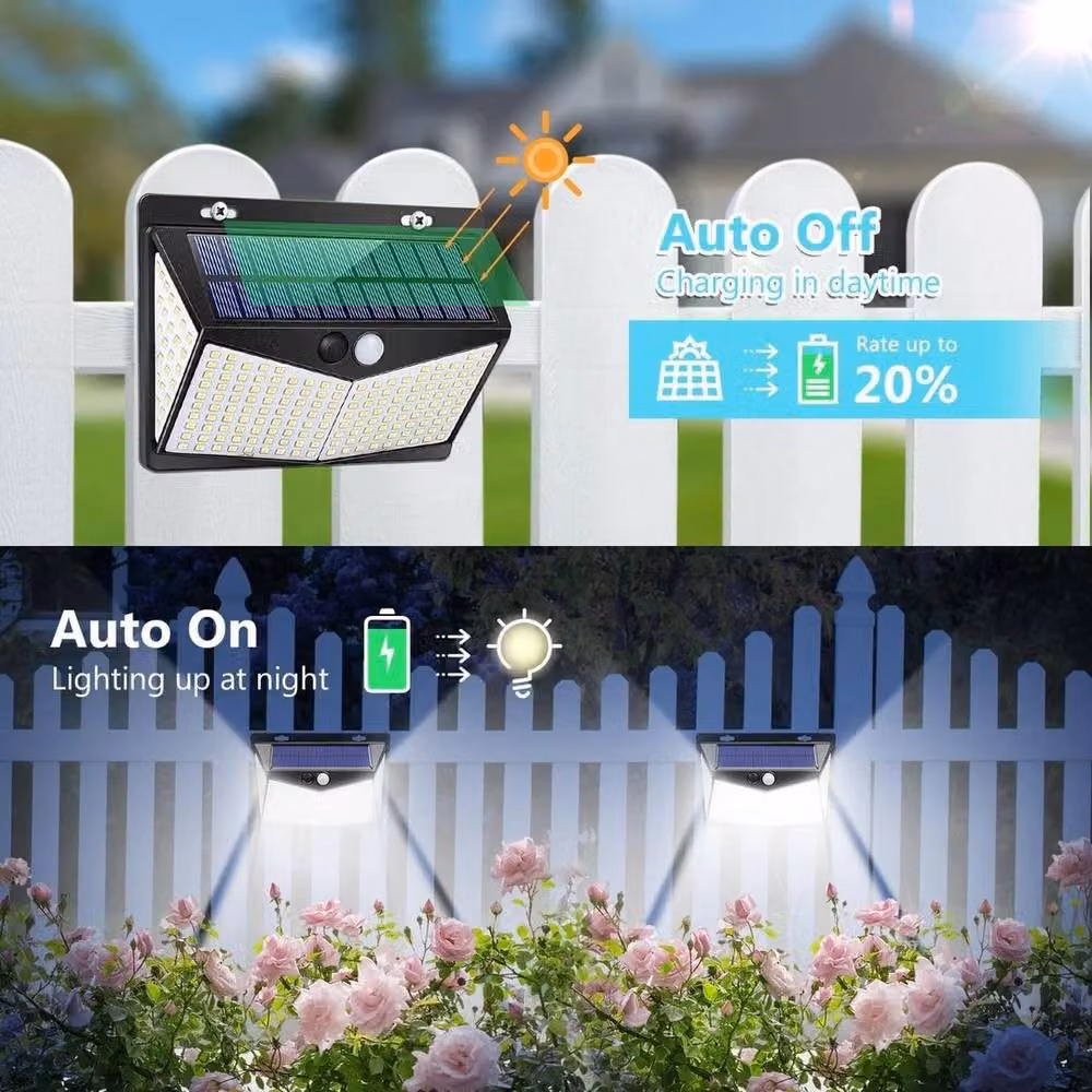 FLAVORA 2 Pack Solar LED Outdoor Security Wall Lights with PIR Motion and Dusk Sensors in Black – 4