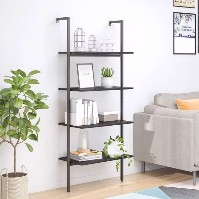 Berkfield Home 4-Tier Leaning Ladder Shelf in Black, W/D/H: 64 x 35 x 152.5 cm