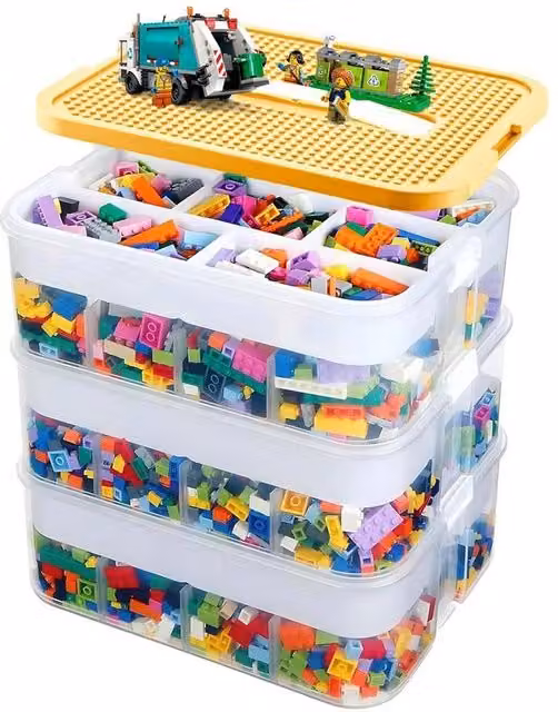 FLAVORA Yellow Stackable Plastic Storage Boxes with Lids and Handles for Children