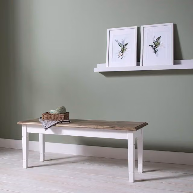 Noa and Nani Canterbury Rustic Pine Hallway Bench and Shoe Rack in White and Dark Pine