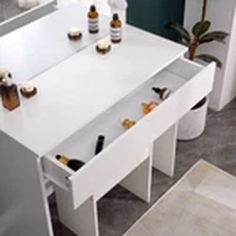 EONLION Modern White Dressing Table Set with LED Hollywood Mirror and Stool – 3