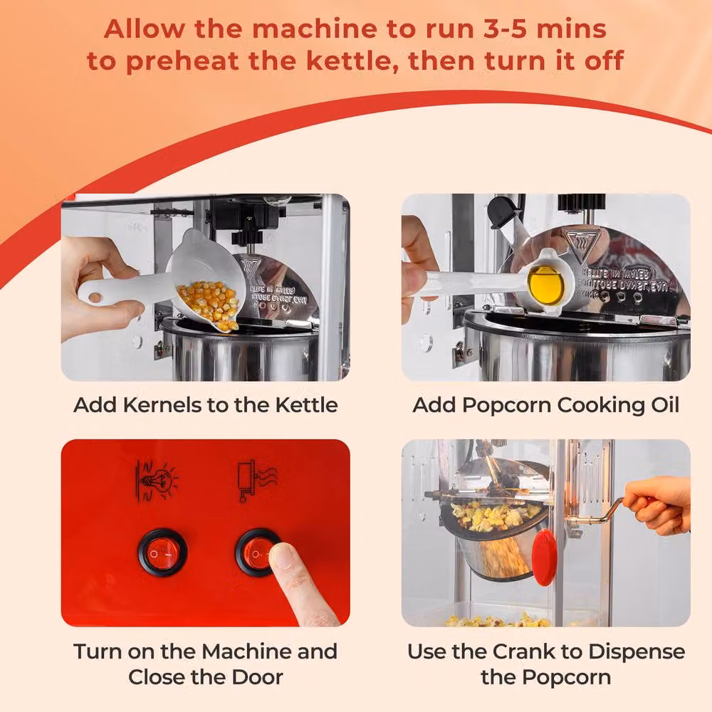 Costway Theatre Style Popcorn Machine in Red with Kernel Scoop and Oil Spoon – 4