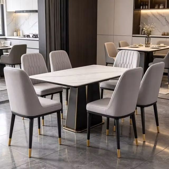 FORGEVIO Set of 6 Grey Faux Leather Modern Dining Chairs