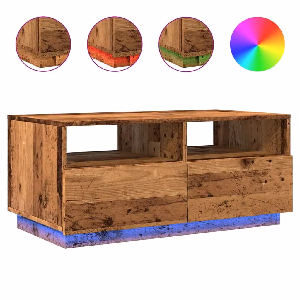 Berkfield Home Modern Coffee Table with LED Lights in Brown, W/D/H: 90 x 49 x 40 cm – 2
