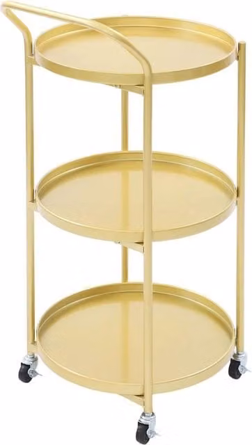 Havendro 3-Tier Gold Metal Rolling Bar Cart and Kitchen Serving Trolley, W/D/H: 46 x 40 x 78 cm