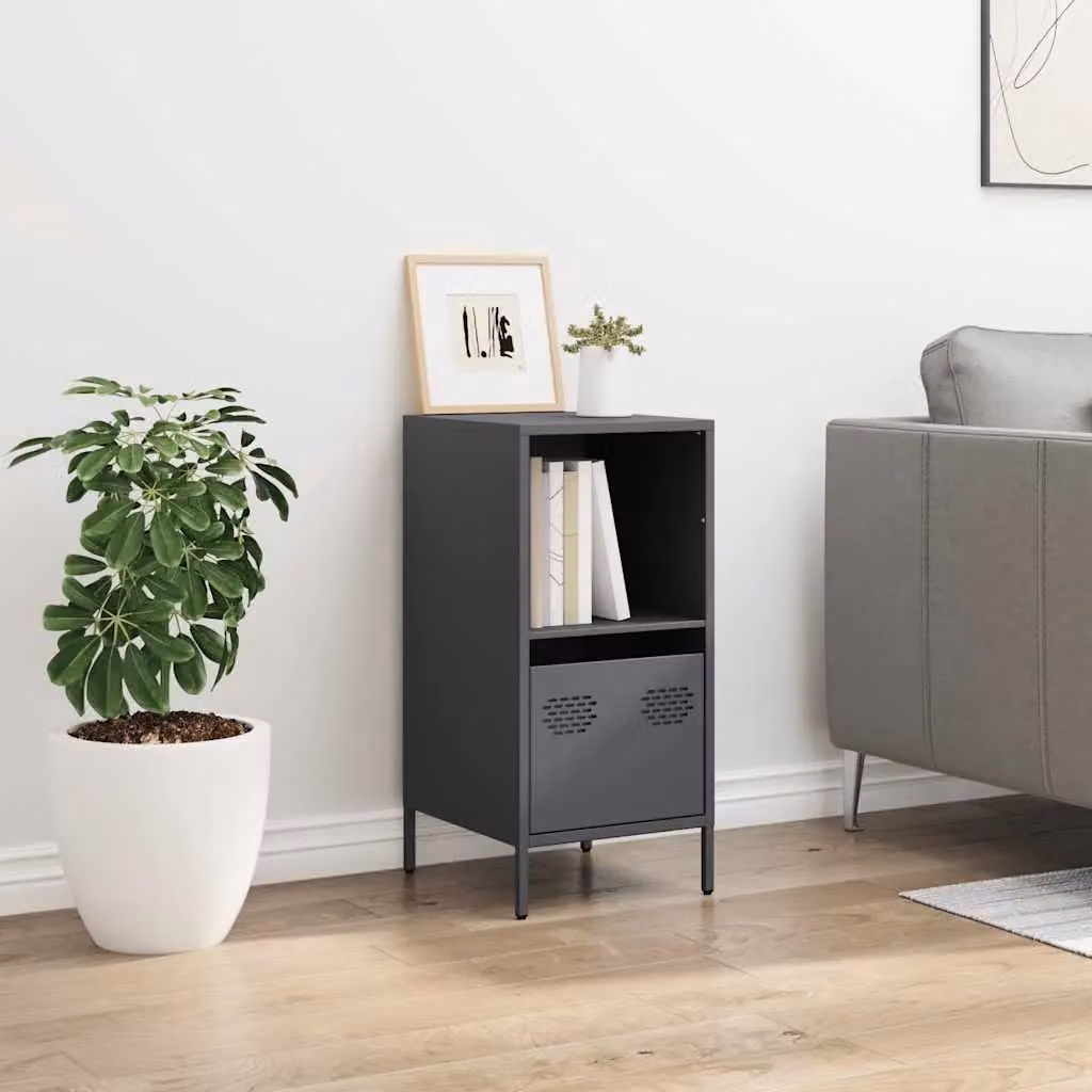 Berkfield Home Anthracite Sideboard in Black Matt Cold-rolled Steel, W/D/H: 35 x 39 x 73.5 cm – 3