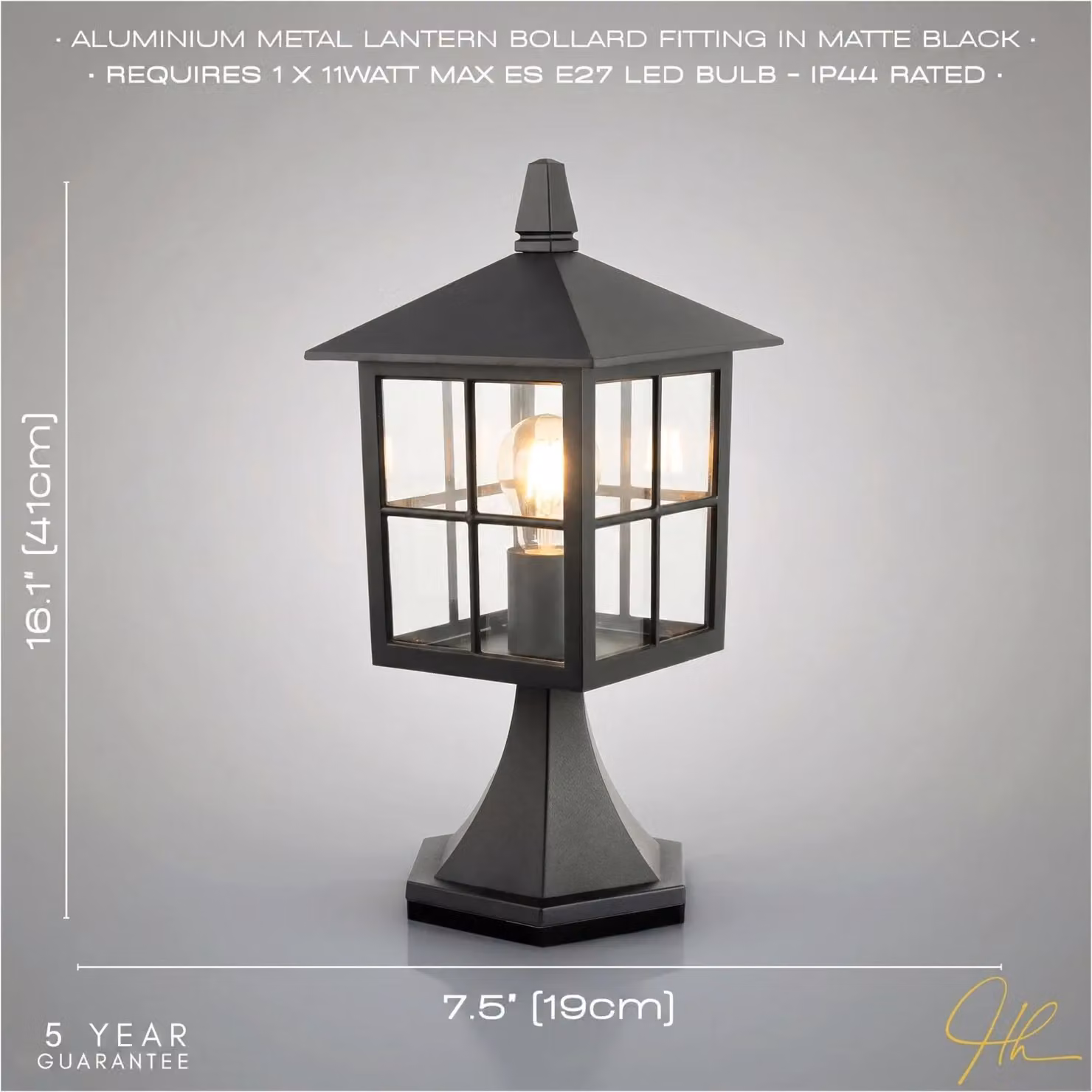 Happy Homewares Classic Matte Black Die-Cast Aluminium Metal Exterior Lantern Wall Light Fitting – 5