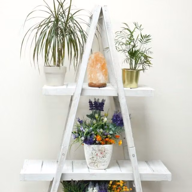 KDMK White Wooden Folding A-Frame Ladder Display Stand, H 146 x W 78 x D 36 cm