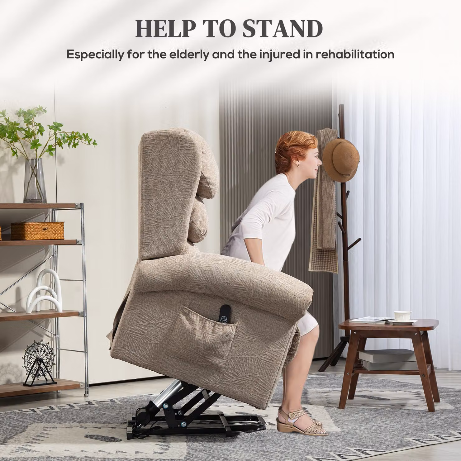 HOMCOM Electric Riser Recliner Chair in Beige Velvet with Powered Lift Assist and Spring Core Support – 4