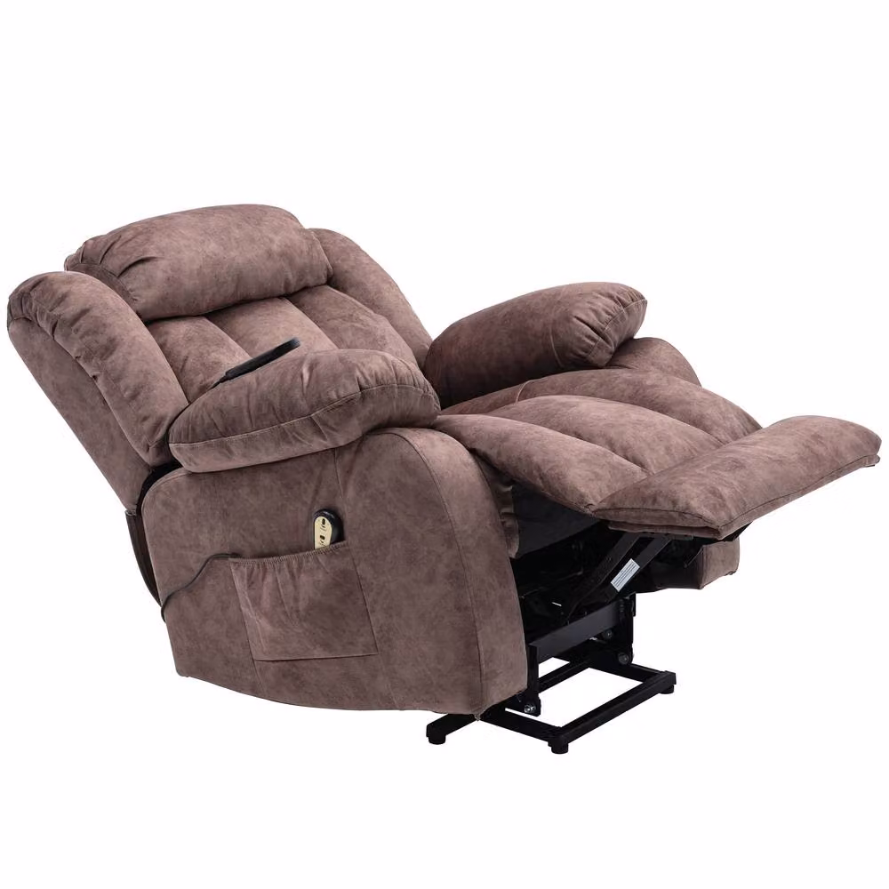 Matteo Power Lift Massage Recliner Armchair in Brown Velvet Fabric – 3
