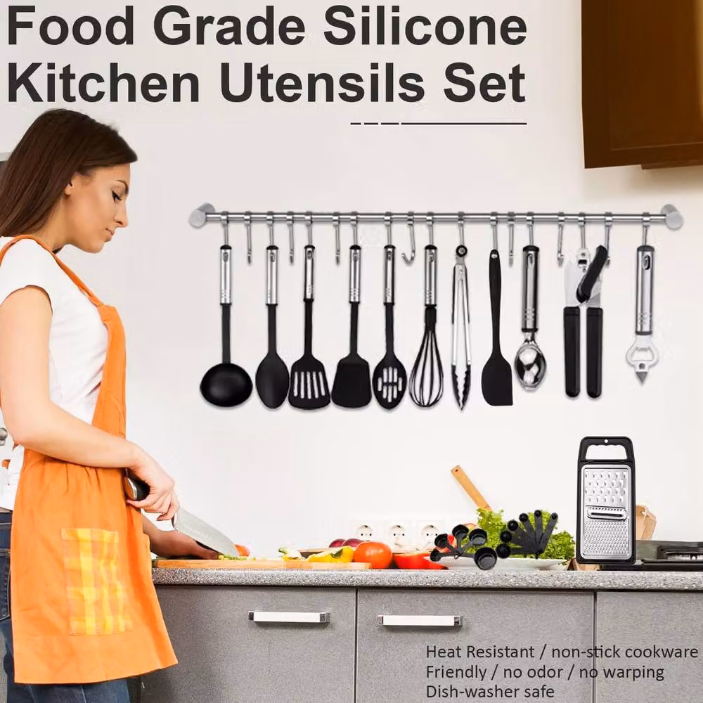 ATEK Black Stainless Steel and Silicone Nonstick Heat Resistant Kitchen Utensils Set – 4