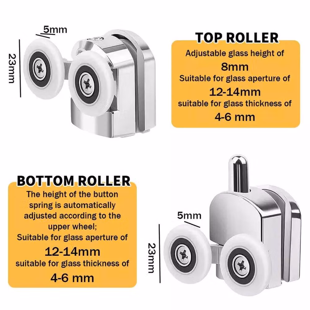 NESTLUNE 8x Twin Shower Screen Door Rollers Top and Bottom Replacement 23mm in Silver W: 520 mm – 2