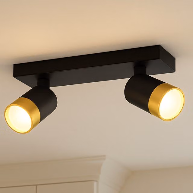 CGC PUZON Adjustable Two Headed Aluminium Ceiling Spotlight in Black and Gold/Brass