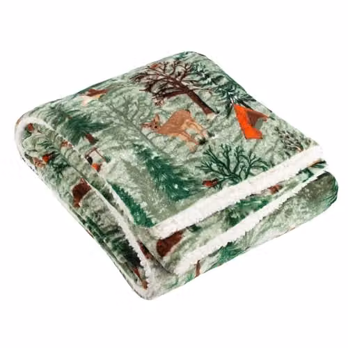 Furn Lodge Wood Sherpa Fleece Throw in Green, W/D/H: 130 x 150 cm – 1
