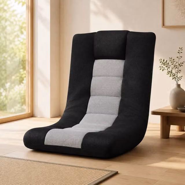 STILVORA Modern Floor Chair with 360 Degree Swivel Base and Adjustable Backrest in Black Fabric