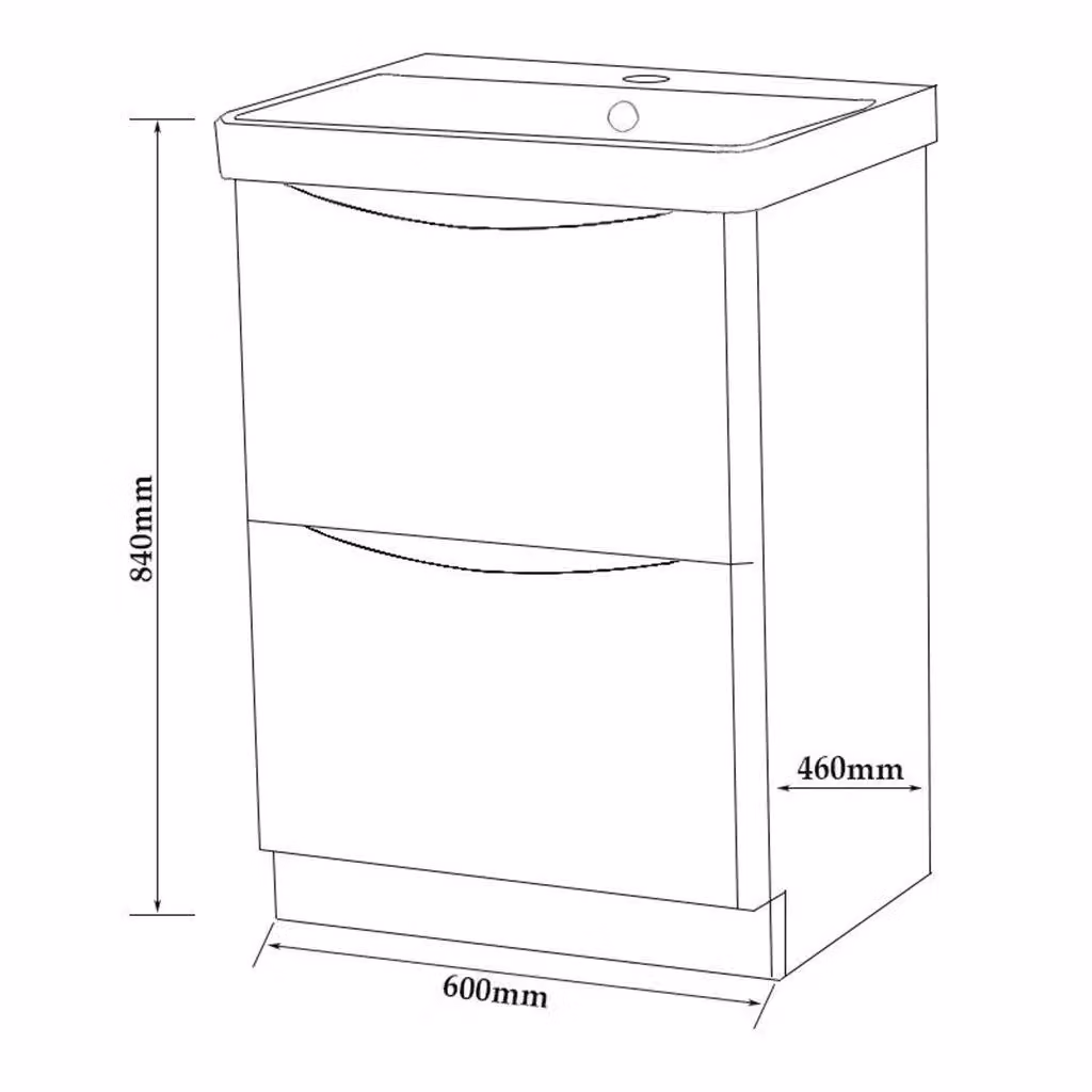 Clifton Matt Graphite Bathroom Standing 2-Drawer Unit with Ceramic Basin, W/D/H: 60 x 46 x 84 cm, Dark Grey – 3