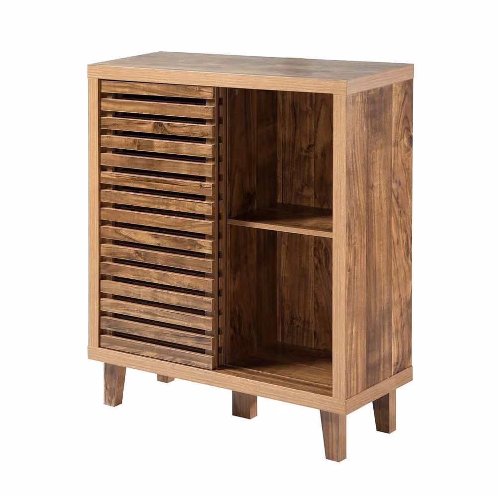 CALICOSY Liam 2-Door Sliding Sideboard with Openwork Slats in Dark Brown, Width: 80 cm – 5