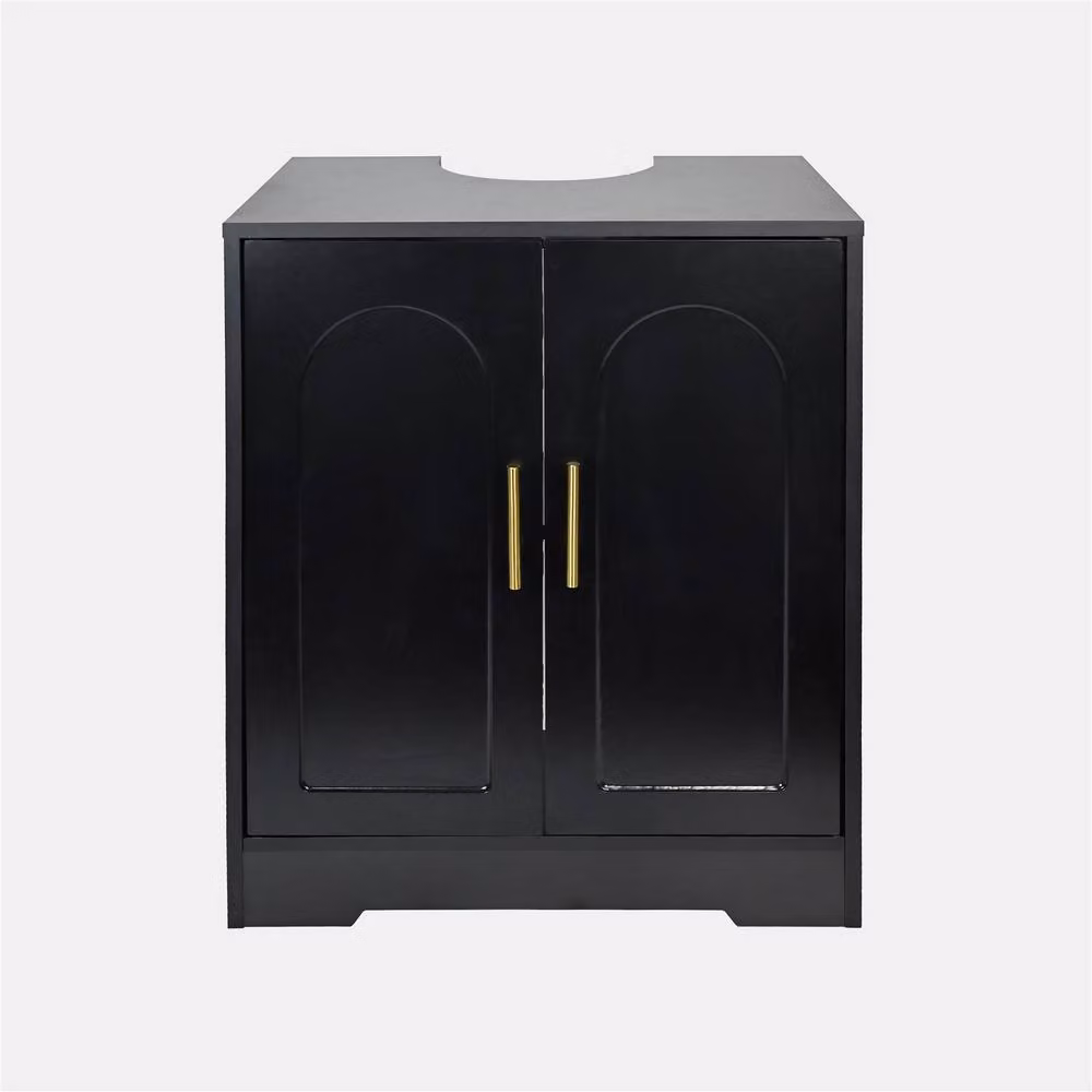 OHS Arch Undersink Bathroom Cabinet in Black MDF with Hinged Doors – 3
