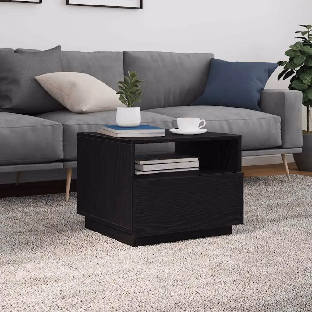 Berkfield Home Modern Black Oak Coffee Table with LED Lights W: 50 cm, D: 49 cm, H: 40 cm – 4