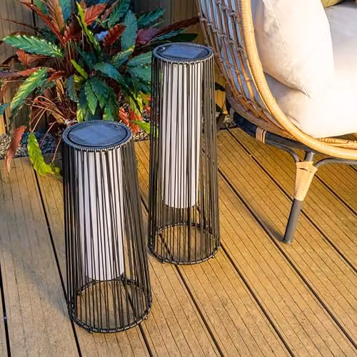 ValueLights Black Rattan Solar Powered Outdoor Floor Lamp with Warm White LED Light – 4