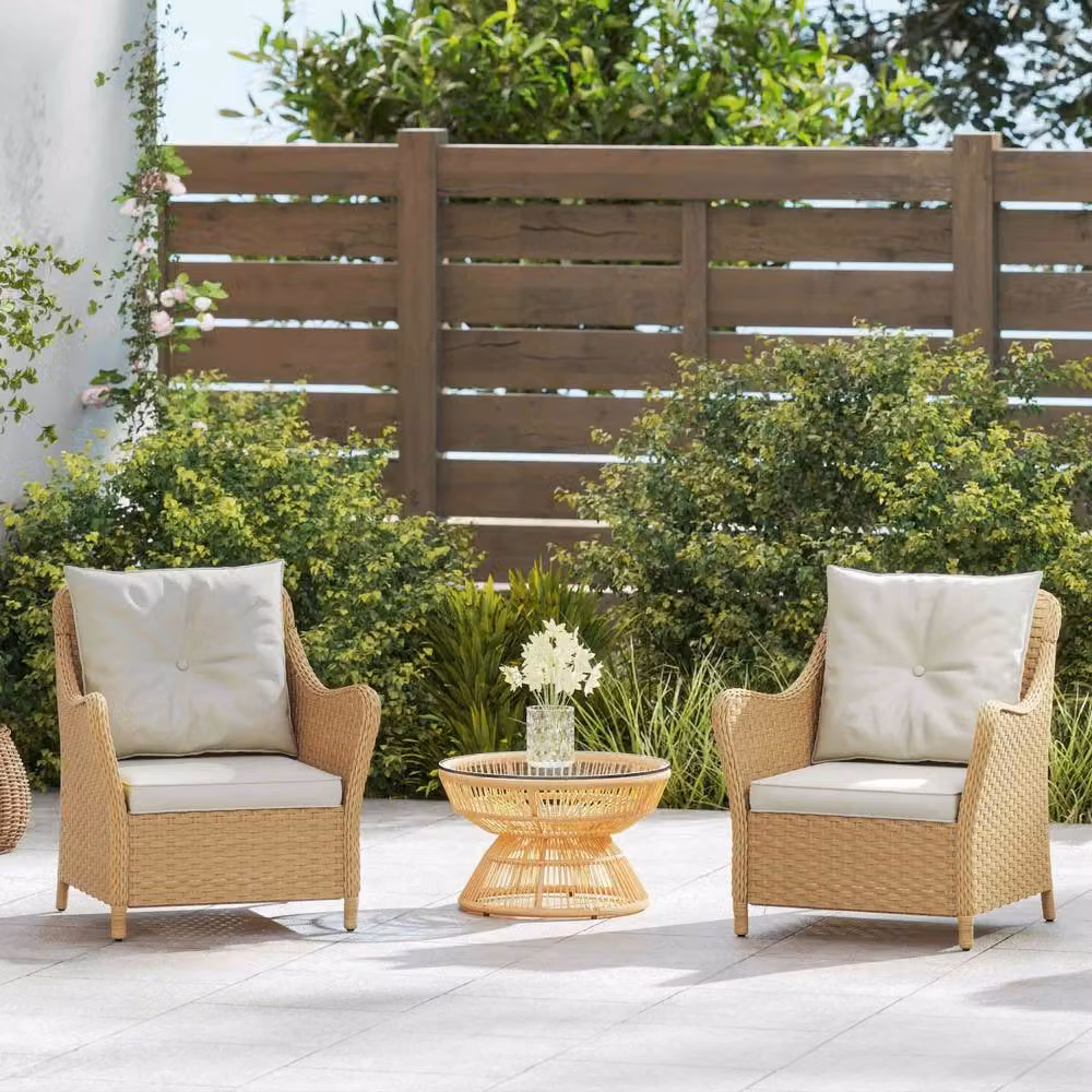 Wyld Haus Rera Beige Rattan Outdoor Armchairs with High Back and Cushions, Set of 2 – 7