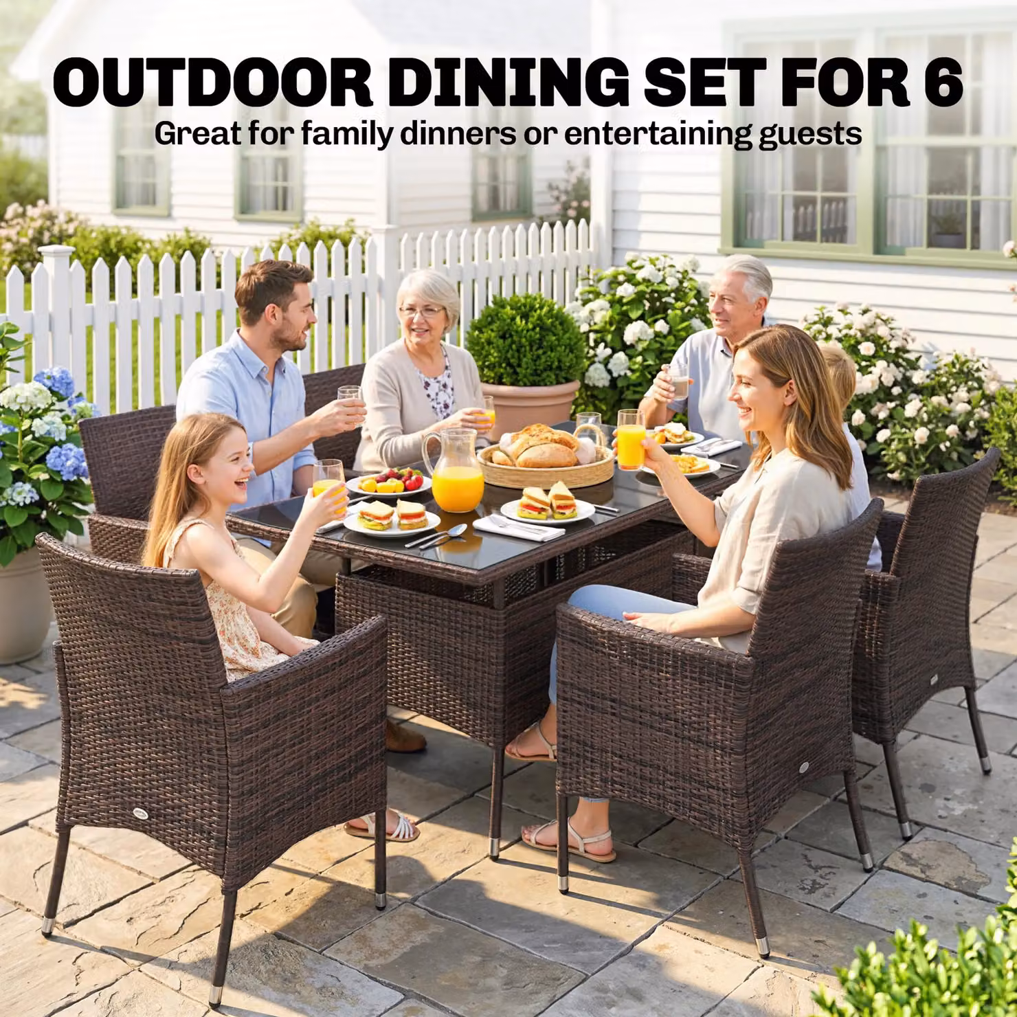 Outsunny 7-Piece Rattan Garden Furniture Dining Set in Brown and Black – 10