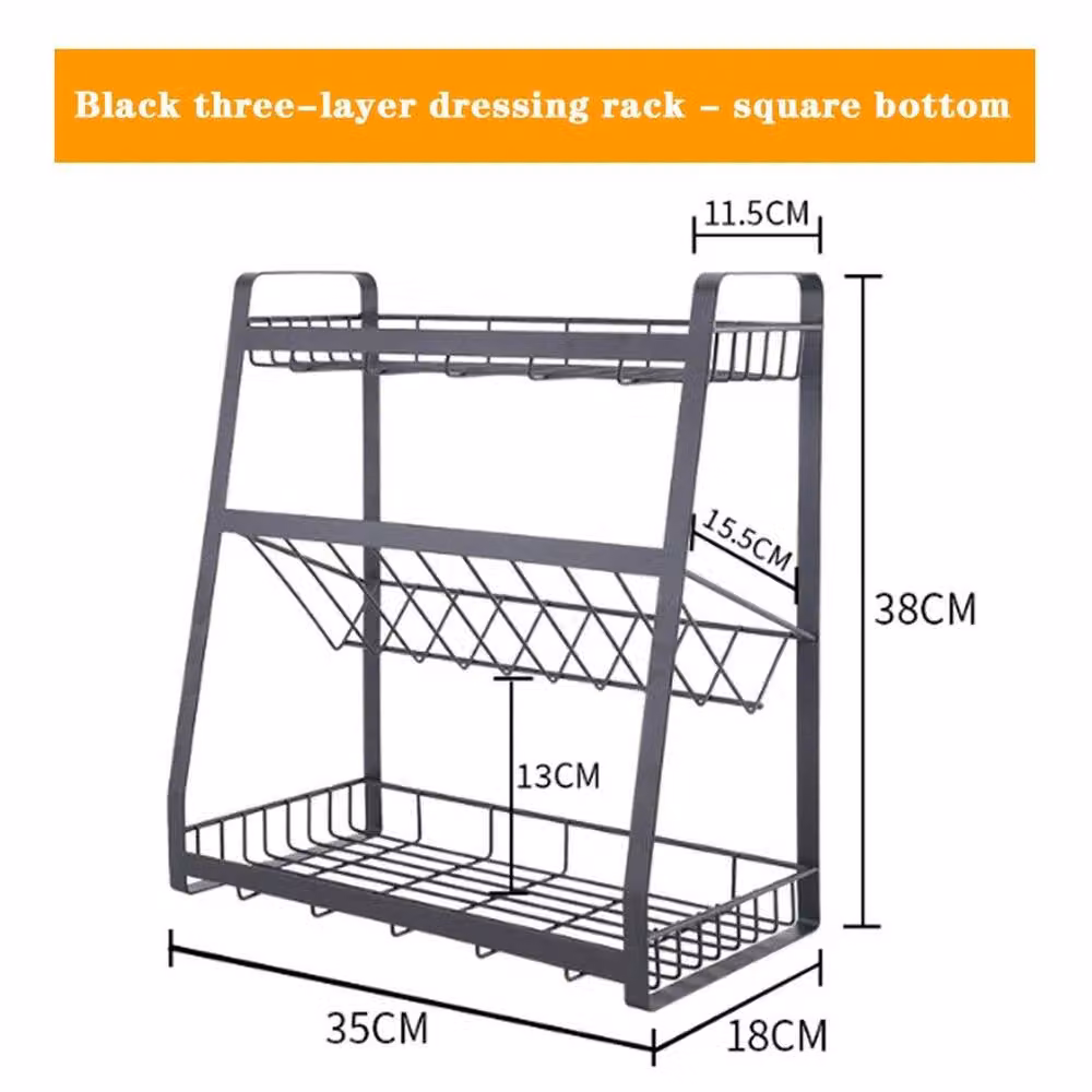 EONLION 3 Tier Freestanding Metal Spice Rack in Black, W/D/H: 35 x 18 x 38 cm – 2
