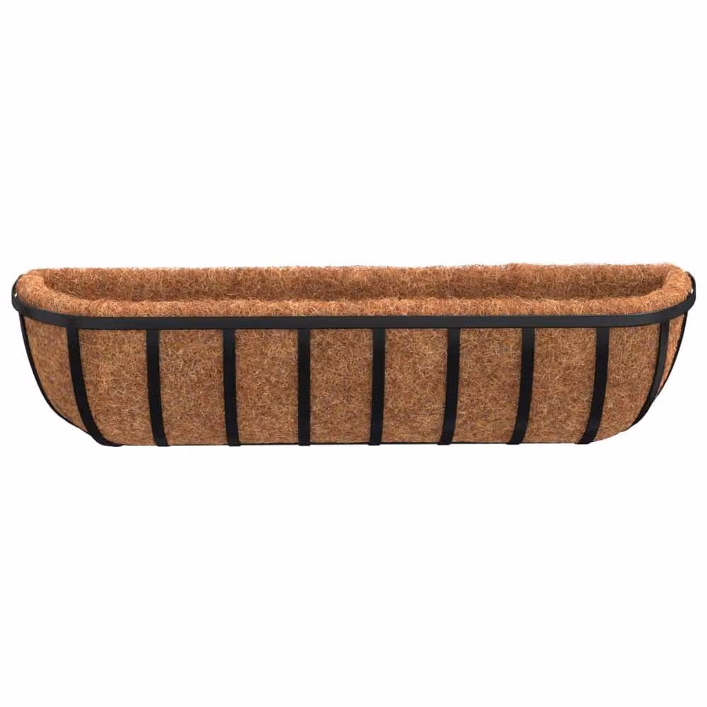 Berkfield Home Steel Wall Trough Planters with Coco Liners, Black, 2 Pack, W: 76 cm, D: 21 cm, H: 16 cm – 4