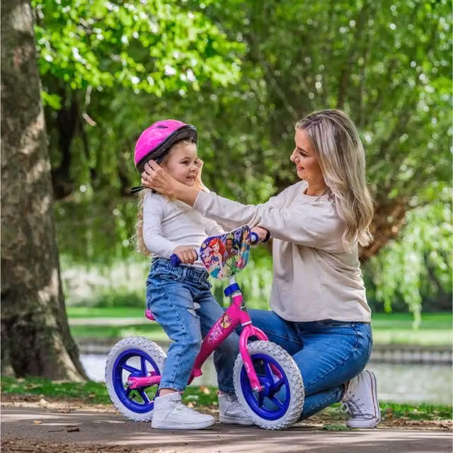 Huffy Disney Princess 12-inch Childrens Height Adjustable Balance Bike in Pink and Purple
