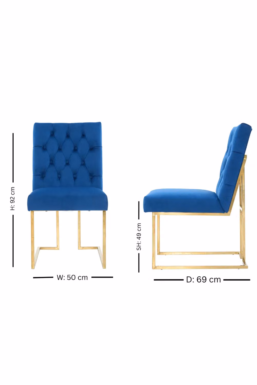 Life Interiors Siena Luxury Tufted Velvet Dining Chair with Gold Frame in Blue – 3