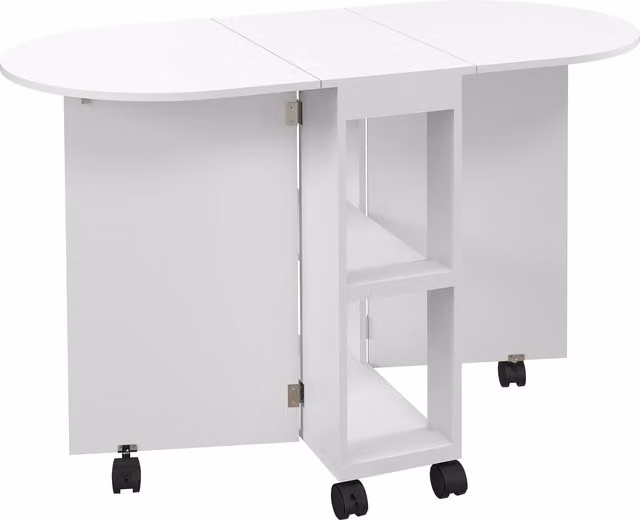 HOMCOM White Four-Person Drop Leaf Dining Table with Castors and Serving Tiers – 1