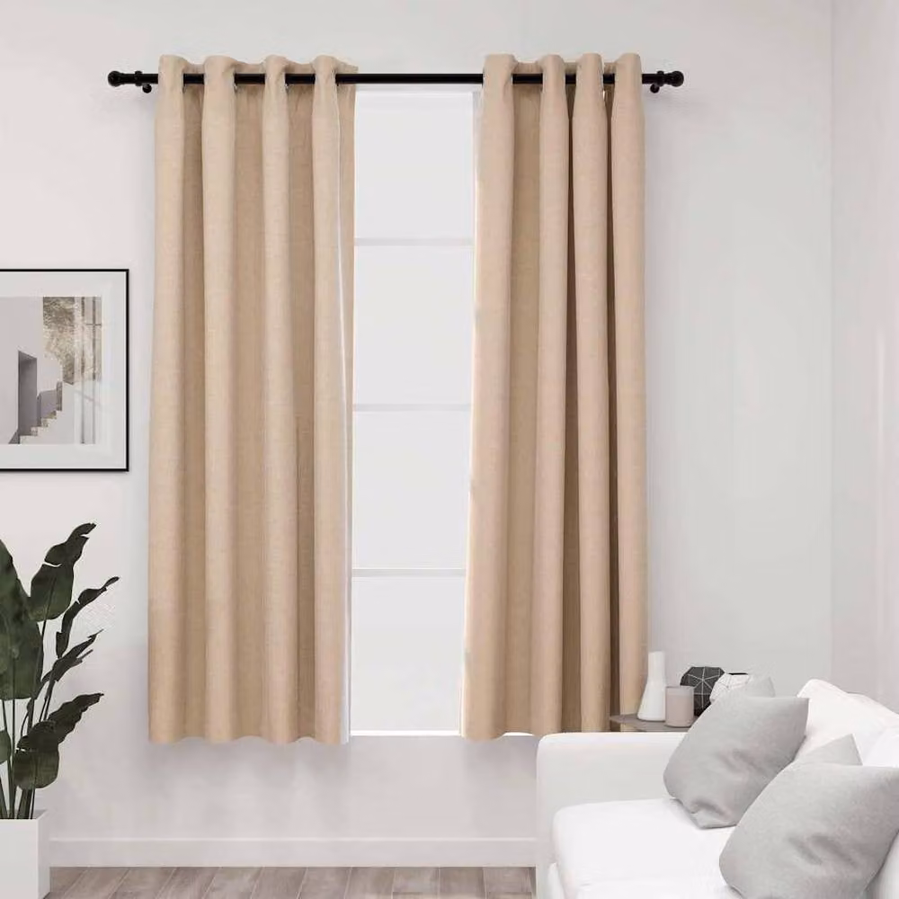 Berkfield Home Linen-Look Blackout Curtains with Eyelets, 2 Pack, Beige, W: 140 cm, H: 175 cm – 2