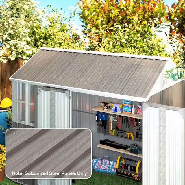 Outsunny Grey Wood Effect Galvanised Steel Metal Roofing Sheets for Greenhouse or Shed