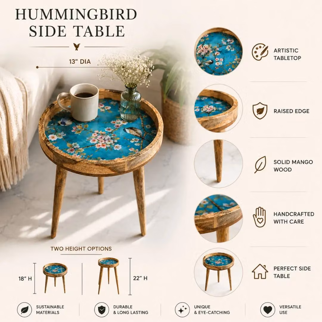 Hartsmede Florence Handmade Mango Wood Side Table in Blue, W/D/H: 36 x 36 x 47 cm – 3