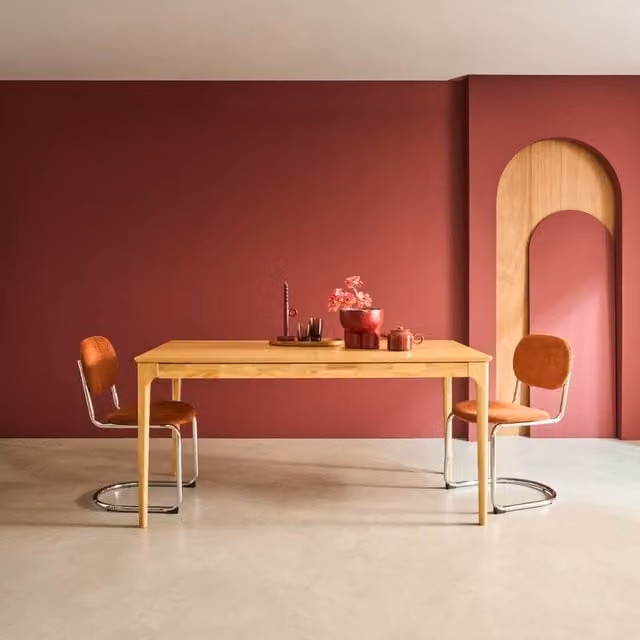 sweeek Rectangular Extendable Dining Table in Brown, Rubberwood and Ash Veneer, 6-8 Seats – 1